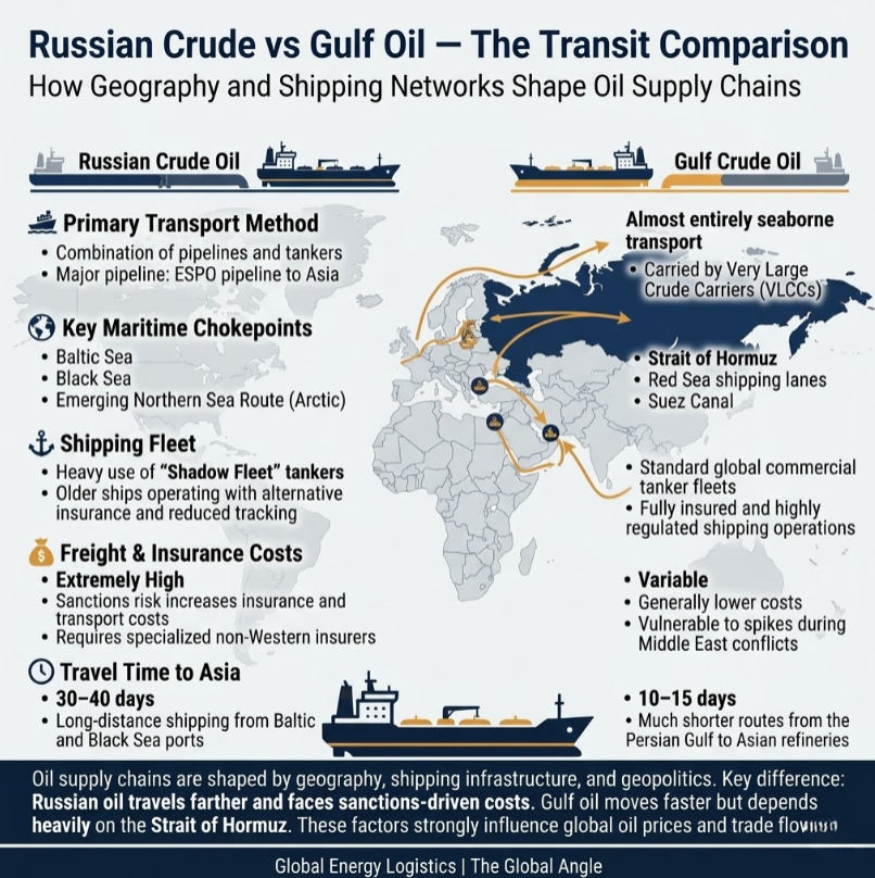 Russian vs Gulf Crude Oil Travel Comparison 
