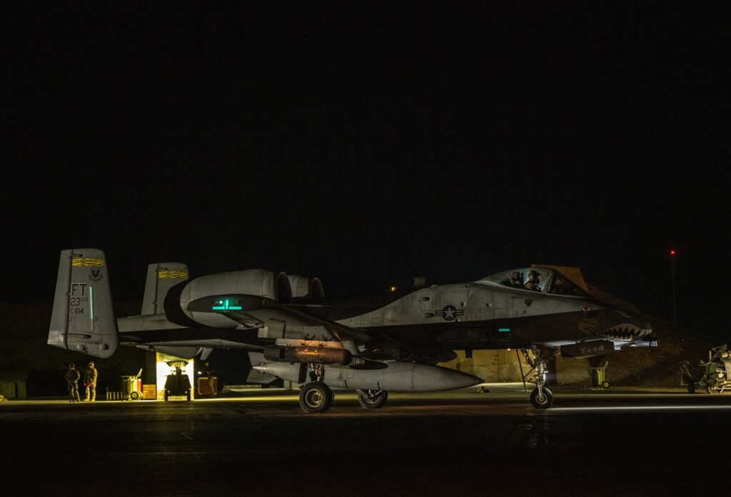 US ISIS strikes in Syria shown by US fighter jets at airbase