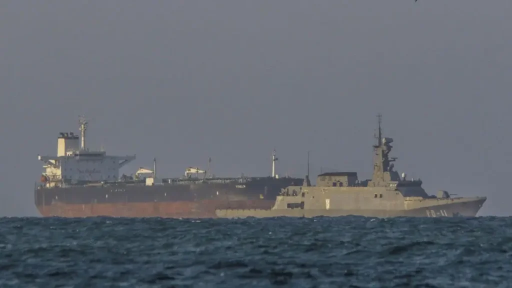 US blockade Venezuela oil shown by US Coast Guard vessel at sea